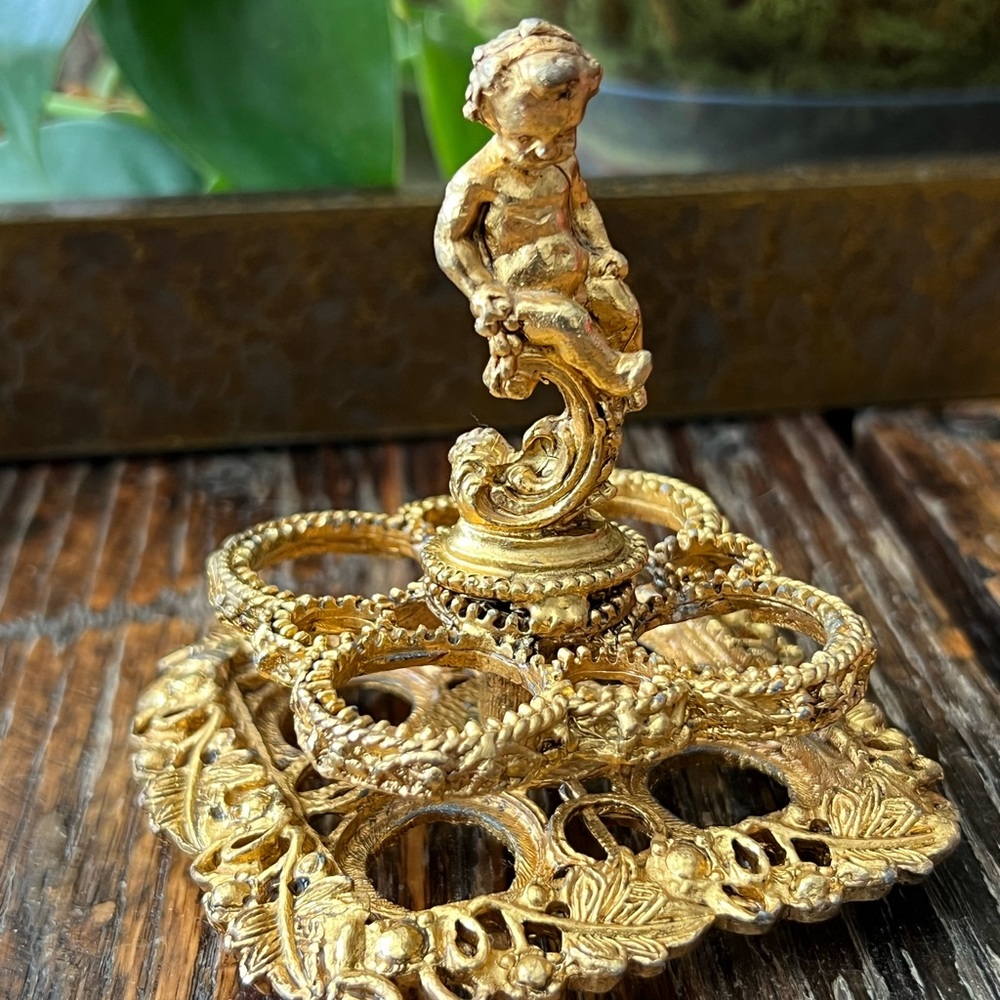 Vintage Gold-Tone Lipstick Stand -“The Bucklers”